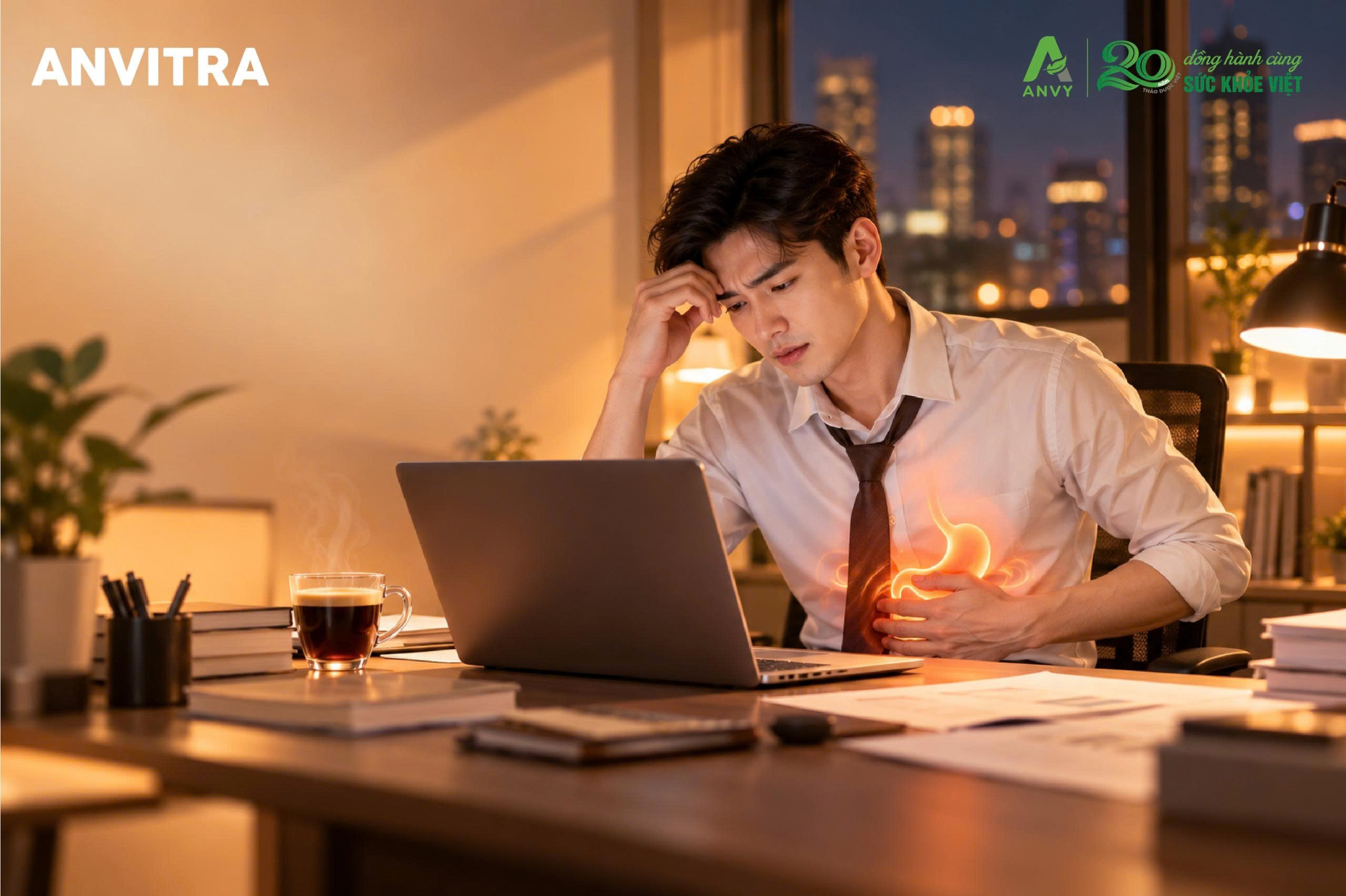 Stress kéo dài và thói quen sinh hoạt không lành mạnh khiến dạ dày liên tục tiết dư axit.