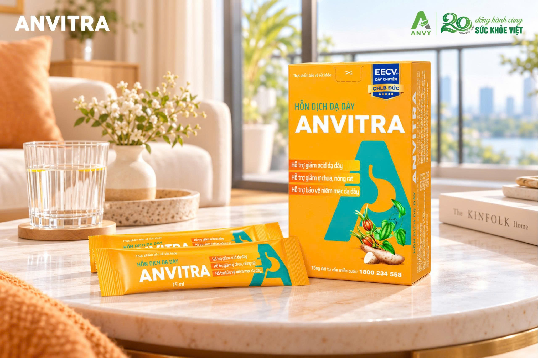 Hỗn dịch dạ dày Anvitra hỗ trợ giảm axit dịch vị và hỗ trợ bảo vệ niêm mạc dạ dày.